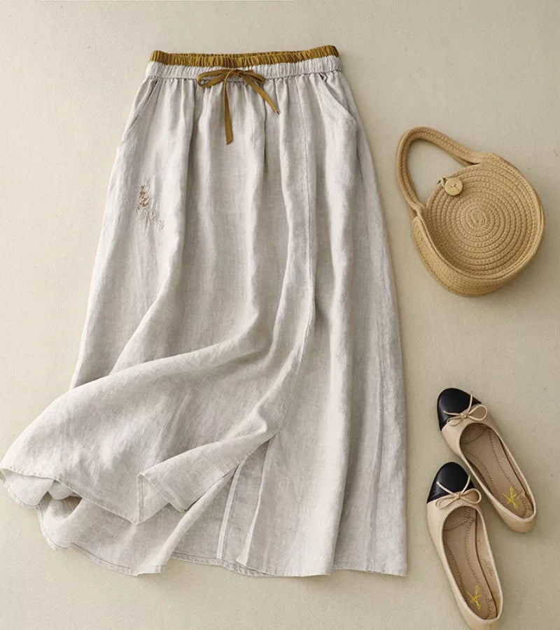 RICA | Falda larga de lino y algodón detalles artesanales