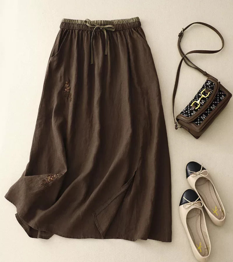 RICA | Falda larga de lino y algodón detalles artesanales