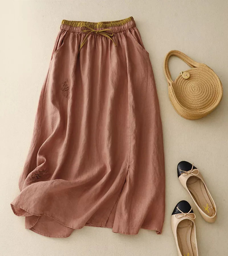 RICA | Falda larga de lino y algodón detalles artesanales