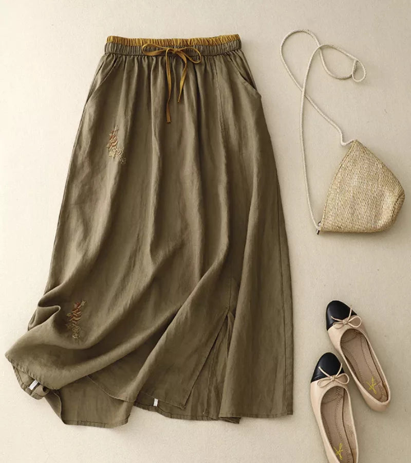 RICA | Falda larga de lino y algodón detalles artesanales