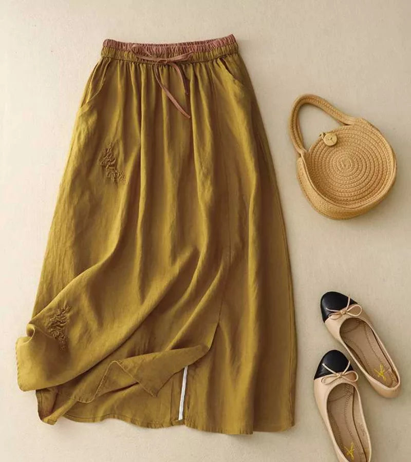 RICA | Falda larga de lino y algodón detalles artesanales