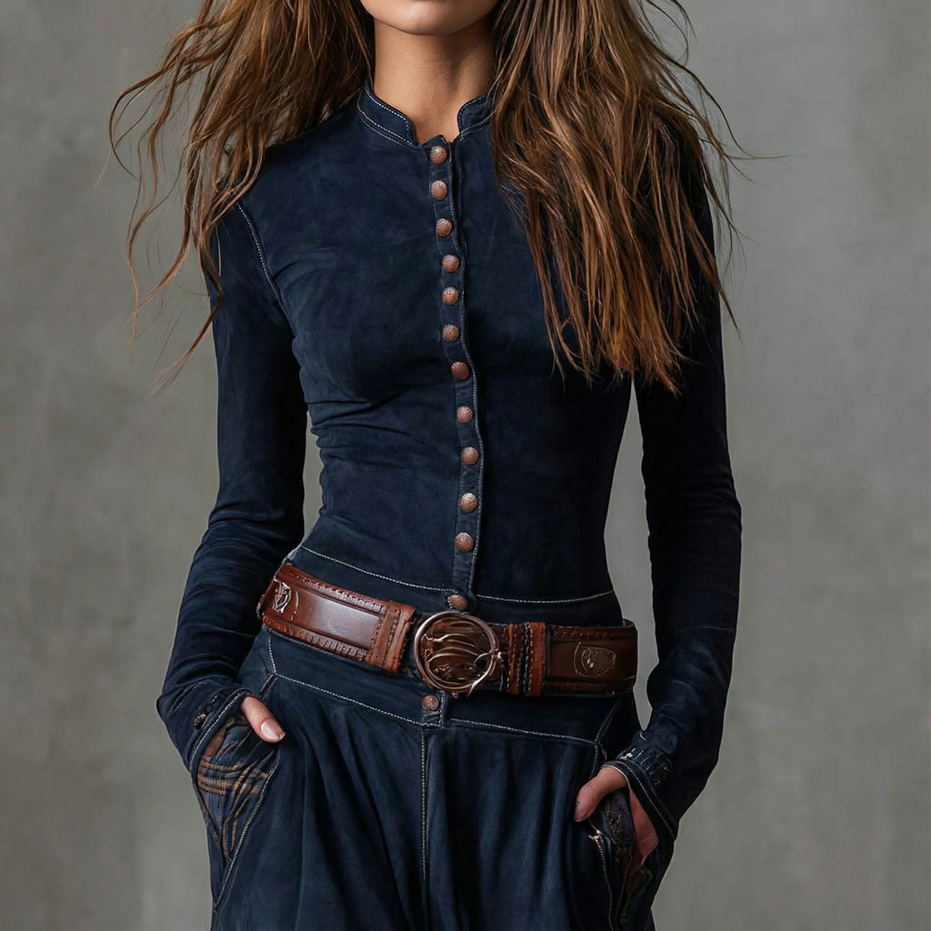 Vestido largo de ante a cuadros (incluye cinturón) Carmen