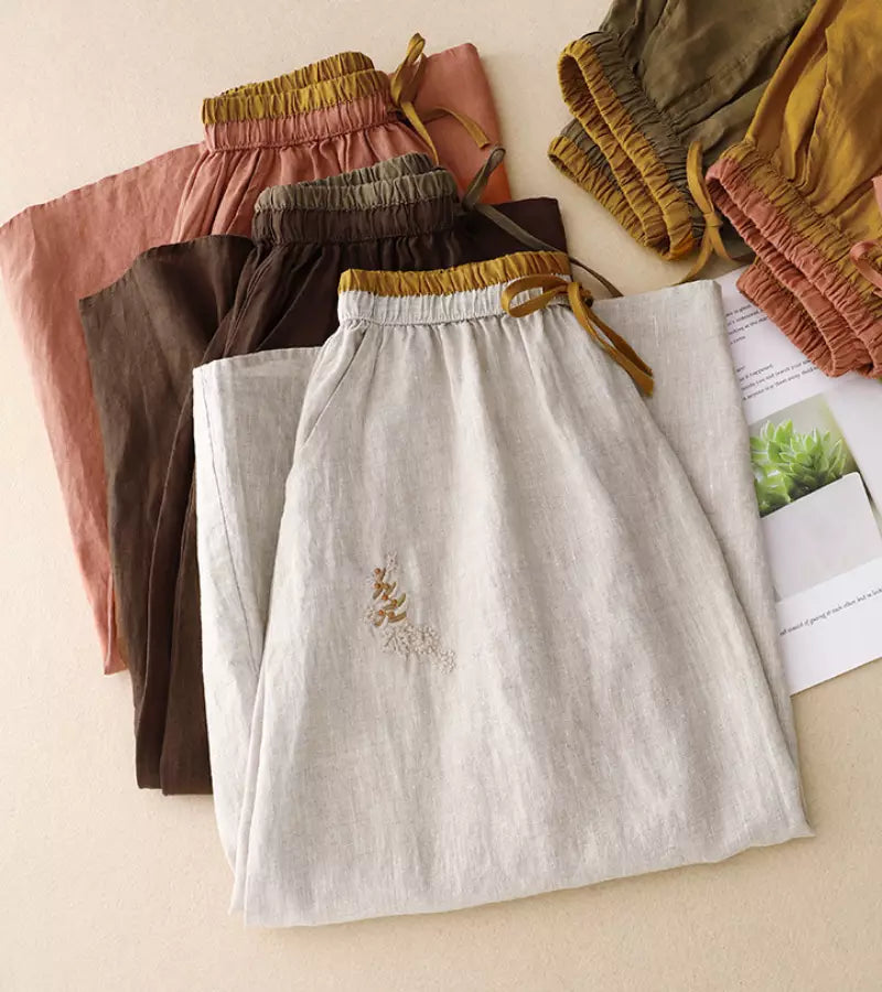 RICA | Falda larga de lino y algodón detalles artesanales