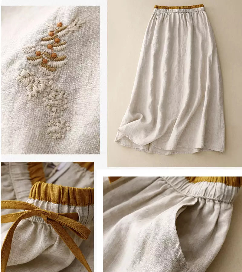 RICA | Falda larga de lino y algodón detalles artesanales