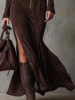 Berlín | Vestido largo marrón con cinturón