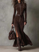 Berlín | Vestido largo marrón con cinturón