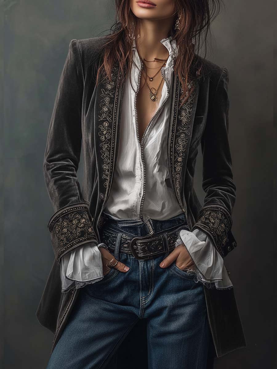 Blazer Velvet con Bordado Premium